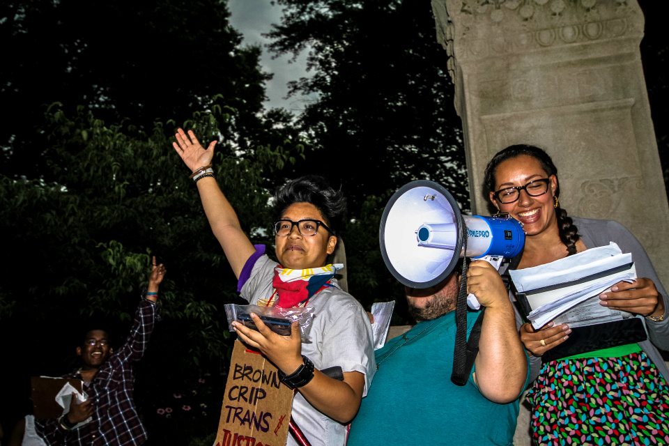 June marks the anniversary of the Stonewall Riots of 1969. Activists, Kay Ulanday Barrett, LL Gimeno, and Stephanie Maria celebrate the 2012 Trans Day of Action. (Photo: Sabelo Narasimhan)